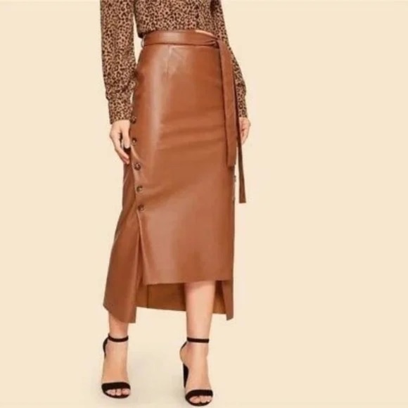 Faux Leather Asymmetrical Skirt - Picture 2 of 10